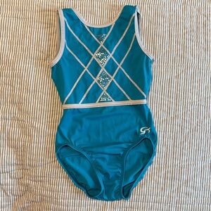 GK Blue and Silver Kids One Piece Gymnastics AXS